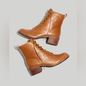 New Madewell Patti Lace-Up Boot English Saddle Size 7.5 M